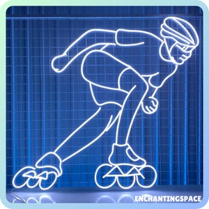 Man Playing Roller Skating Neon Sign, Roller Skates Store Wall Decor, Rolling Skate Led Sign, Skate Player Neon Light, Game Centre Wall Art