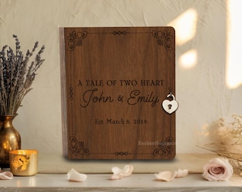 Custom Couple Memory Book Box, Personalized Wooden Keepsake Box, Wedding Guest book, Anniversary Gift Idea, Engagement gift box