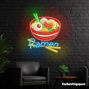 Letrero de neón de ramen, arte de pared con luz LED acrílica, letrero de neón iluminado de ramen para tienda de ramen, restaurante japonés o decoración de bar de fideos.
