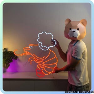 Shrimp Chef Leuchtreklame, Shrimp-Kochhut-LED-Licht, Seetier-Neonlicht für Wanddekor, Fisch-Restaurant-Küche Led-Zeichen Wandkunst