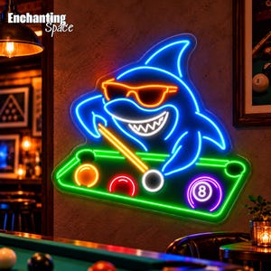 Billiards Neon Sign, Pool Player Cue Ball Game LED Light, Bar Pub Room Art Decor
