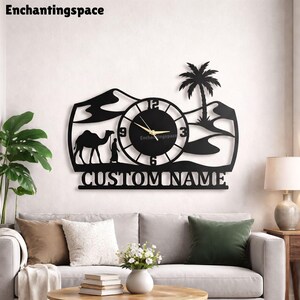 Sahara Camel Landscape Clock, Personalized Desert Metal Wall Decor for Travel Theme Room