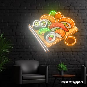 Sushi Neon Sign Wall Decor, Japanese Food Led Light, Sushi Roll Neon Light Wall Art, Led Sign for Sushi Bar, Asian Restaurant Decor