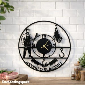 Orologio da parete in metallo personalizzato con scritta "Macellaio", insegna da parete per macelleria, regalo per proprietari di macelleria