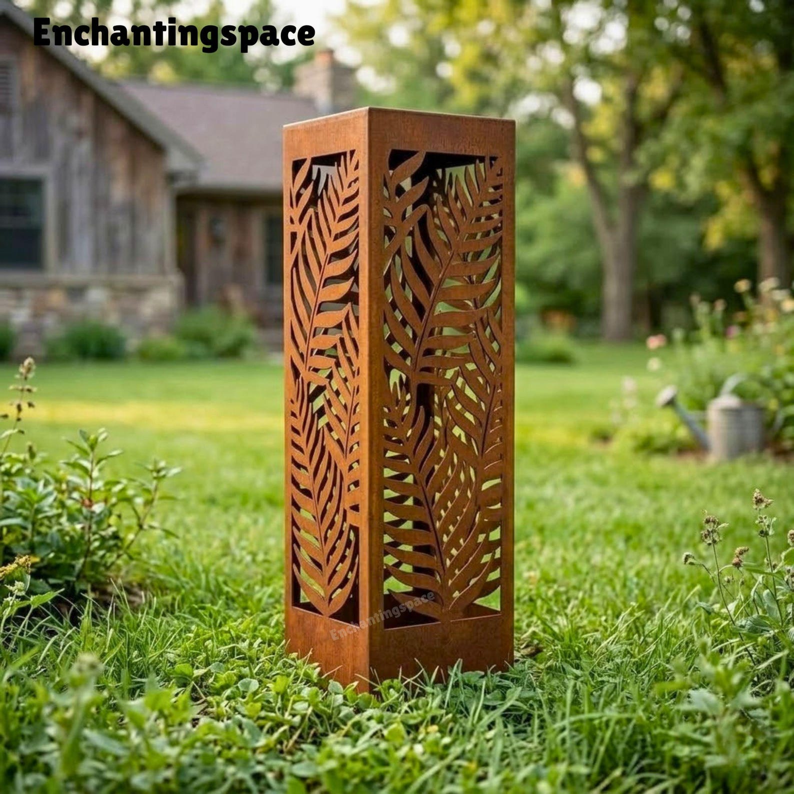 Fern Silhouette Metal Garden Column, Rustic Botanical Yard Art, Leaf ...