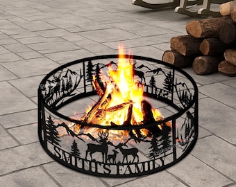 Custom Elk Outdoor Fire Pit Ring, Metal Wood Burning Fire Pit, Outdoor Firepit for Backyard, Garden and Patio Decor, Gift for Him and Dad
