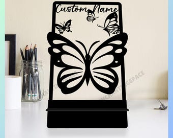 Personnalisez le support de téléphone en métal d'art de papillon, accessoire de décoration de bureau de téléphone de papillon, support de bureau de téléphone de papillon, support de tablette de téléphone de papillon