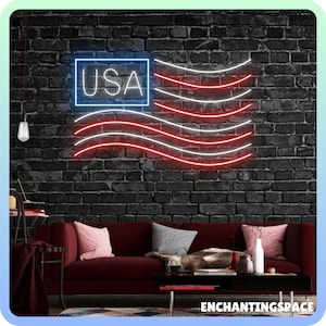USA Flag Neon Sign, US American Led Light Wall Decor, American Flag Neon Light, Happy 4th Of July Led Light Wall Art, America Flag Led Signs
