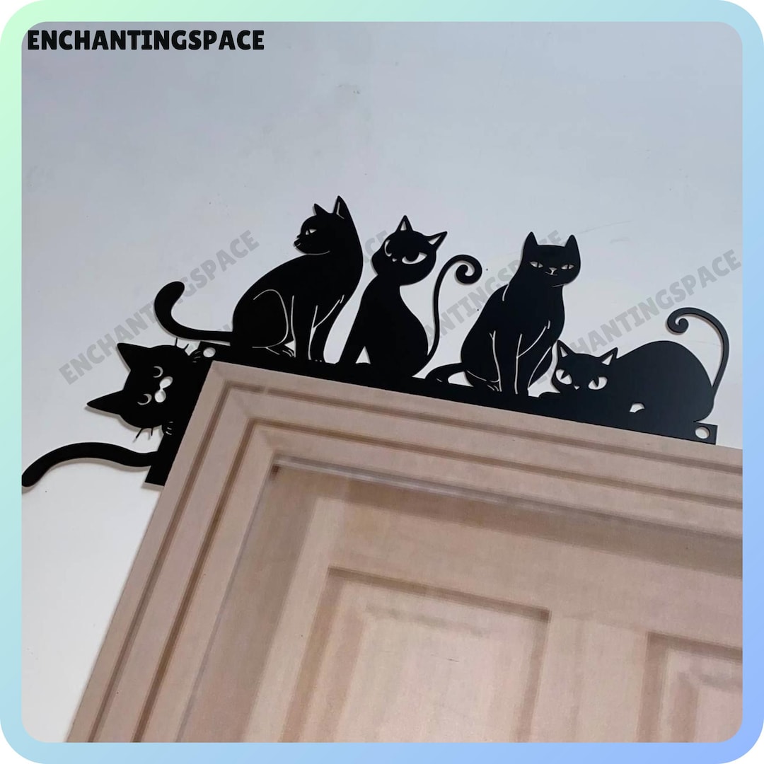 Custom Cat Door Corner Metal Wall Art, Cat Black Metal Sign Door Topper