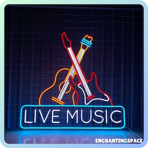 Electric Guitar Live Music Neon Sign, Live Music Neon Sign, Custom Neon Sign, Music Wall Decor, Rock And Roll Light, Live Music Led Light