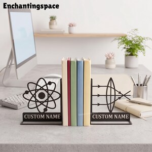 Sujetalibros metálico con forma de átomo de física, organizador de estantería personalizado para óptica, regalo de decoración para el aula de profesores de ciencias
