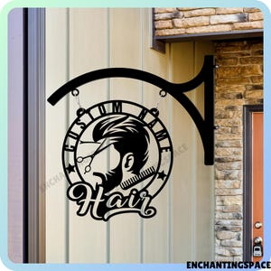 Customize Man Hair Salon Metal Hanging Sign, Barber Shop Store Front Sign, Welcome Barber Business Blade Sign, Hair Salon Metal Outdoor Sign