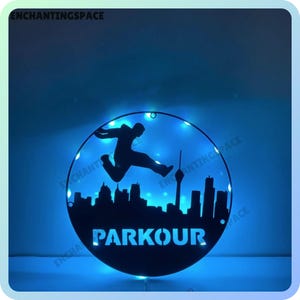 Custom Parkour Metal Wall Art LED Light, Parkour Sport Club Metal Led Light Wall Art, Personalized Parkour Player Name Sign Wall Decor