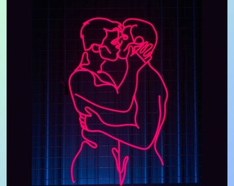 Kissing Man Neon Sign, LGBT Led Light Sign, Custom Neon Sign, Pride Month Light Up Wall Art, Bedroom Wall Decor, Couple Light Decor