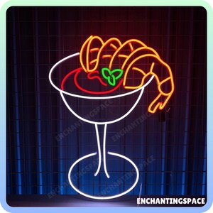 Cocktails Shrimp Neon Sign, Cocktail Bar Pub Led Sign Wall Decor, Cocktail Shrimp Wall Art, Cocktail LED Neon Light for Home Bar Decor