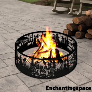 Personalized Camping Fire Pit Ring, Metal Fire pits for outside Decor, Custom Fire Ring Garden Art, Gift for Outdoor Travelers Fans