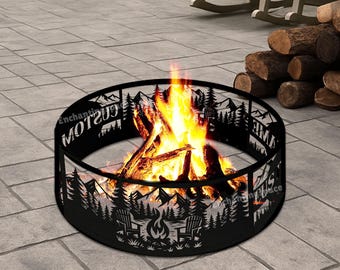 Personalized Camping Fire Pit Ring, Metal Fire pits for outside Decor, Custom Fire Ring Garden Art, Gift for Outdoor Travelers Fans