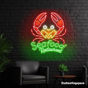 Seafood Restaurant Neonlicht, Acryl-LED-Neonschild-Wandkunst mit Krabbendesign, Leuchtschild für Seafood Shack oder Krabbenhausdekor