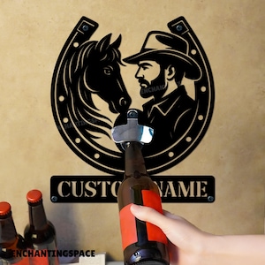Custom Cowboy Metal Beer Opener Wall Art, Western Home Bar Wall Hanging, Cowboy Lover Gift, Bottle Opener for Wall, Dad Gifts
