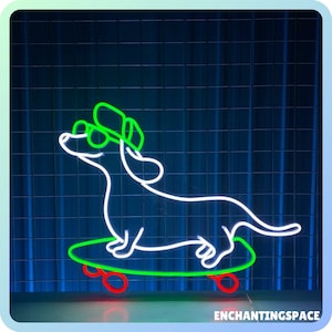 Teckel spelen skateboard neon teken, teckel Led teken, skateboard oplichten, teckel skateboard speler neon licht, Kid Zone kunst aan de muur