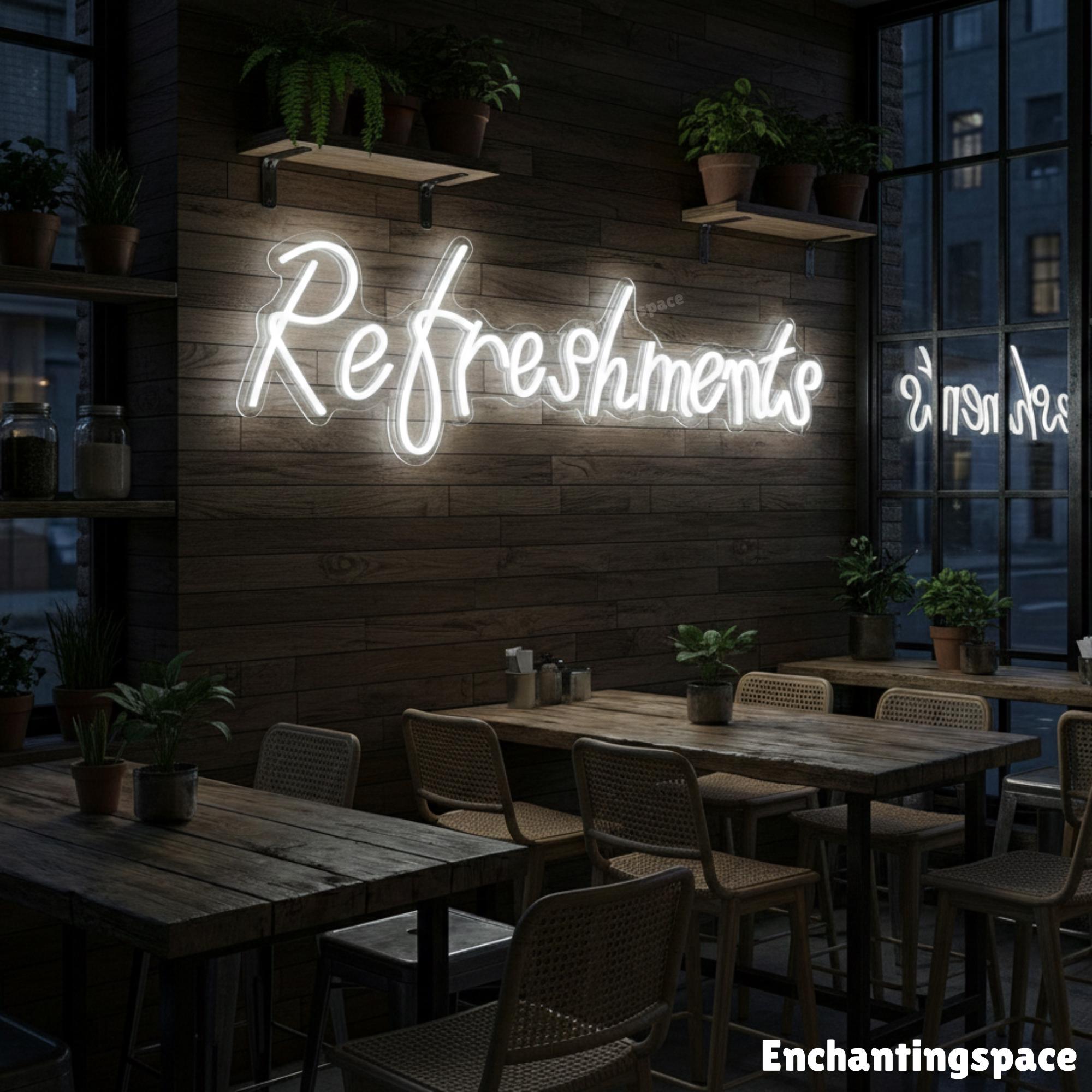 Refreshments Frame Refreshments Neon Sign, LED Wall Light for Fresh Beverage Counter, Cafe ...