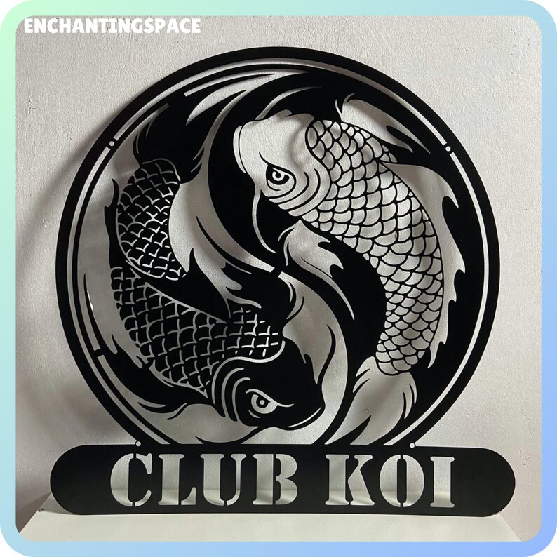 Koi Lettering Customized Koi Fish Yin Yang Metal Wall Art LED Light, Personalized ...