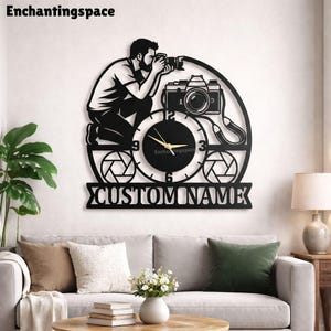 Letrero con forma de cámara de fotógrafo, arte de pared de metal personalizado para estudio de trabajo creativo