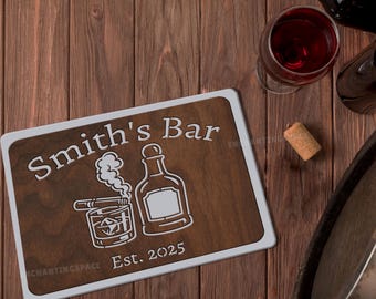 Sottobicchieri da bar in legno personalizzati per sigari Bourbon, tappetino rustico in legno per bevande per gli amanti del Bourbon, accessori per bar di casa, sottobicchieri e tappetino da bar