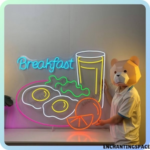 Breakfast Neon Sign, Custom Breakfast Led Light, Breakfast Fried Egg Restaurant Neon Light Wall Art, Open Breakfast Store Light Sign Decor
