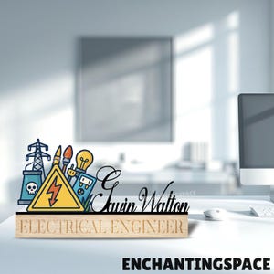 Personalized Electrical Engineer Metal Name Plate, Wooden Name Plaque for Electrical Engineer, Desk Name Plate, Engraved Nameplate Sign