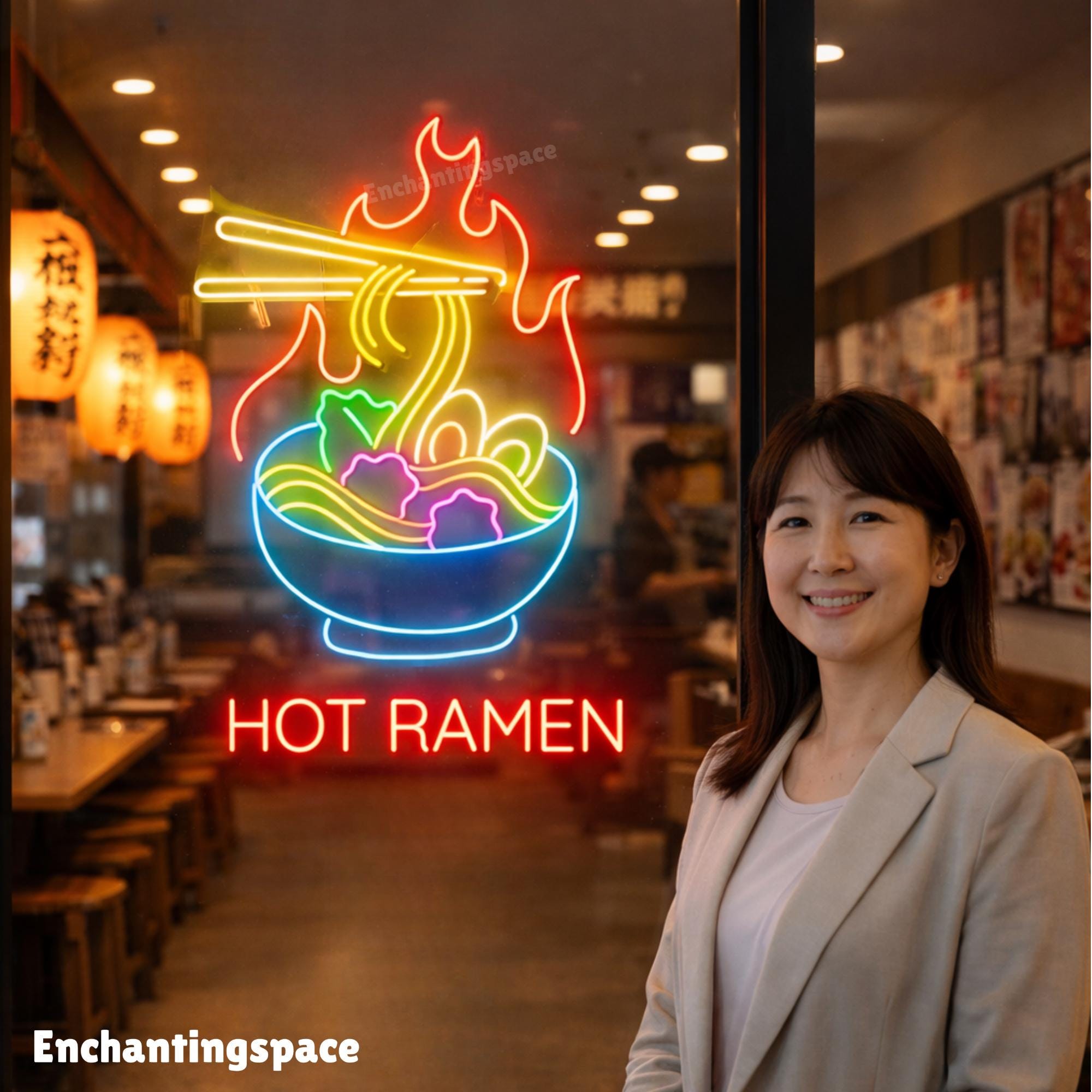 ホットラーメンネオンサイン、鮮やかな日本の麺ボウルLEDライト