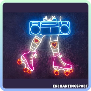 Girl Roller Skate With BoomBox Neon Sign, Roller Skates Led Sign, Custom Neon Sign, Roller Skates Store Sign, Roller Skate Shoes Wall Decor