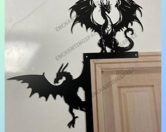 Custom Dragon Flying Door Corner Metal Wall Art, Dragon Black Metal Sign Door Topper, Dragon Door Frame Art, Animal Door Home Decoration