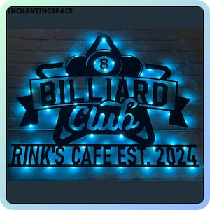 Customized Billiard Club Metal Wall Art LED Light, Personalized Billiard Metal Sign Decor, Billiard Metal LED Decor, Pool Player Wall Sign