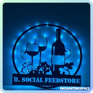 Customized Wine Bar Metal Wall Art LED Light, Personalized Wine Cellar Metal Sign Wall Decor, Wine Room Name Sign Led Light Decorations