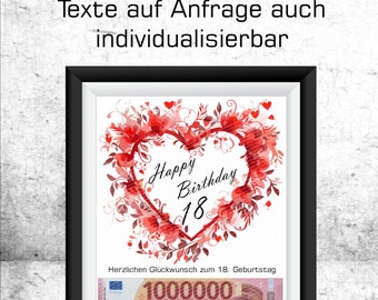 Regalo de dinero por el cumpleaños número 18, primer millón.