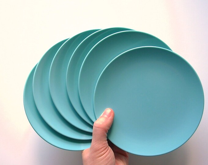Set of Six Vintage Melmac Saucers Turquoise Etsy