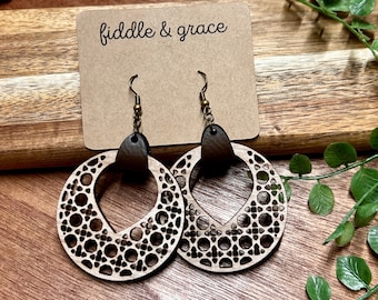 Earrings | Rattan Cane Earrings | Wood Earrings | Rattan Earrings | Cane Earrings | Wood Earring | Statement Earrings