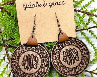 Monogrammed Leopard Print Earrings