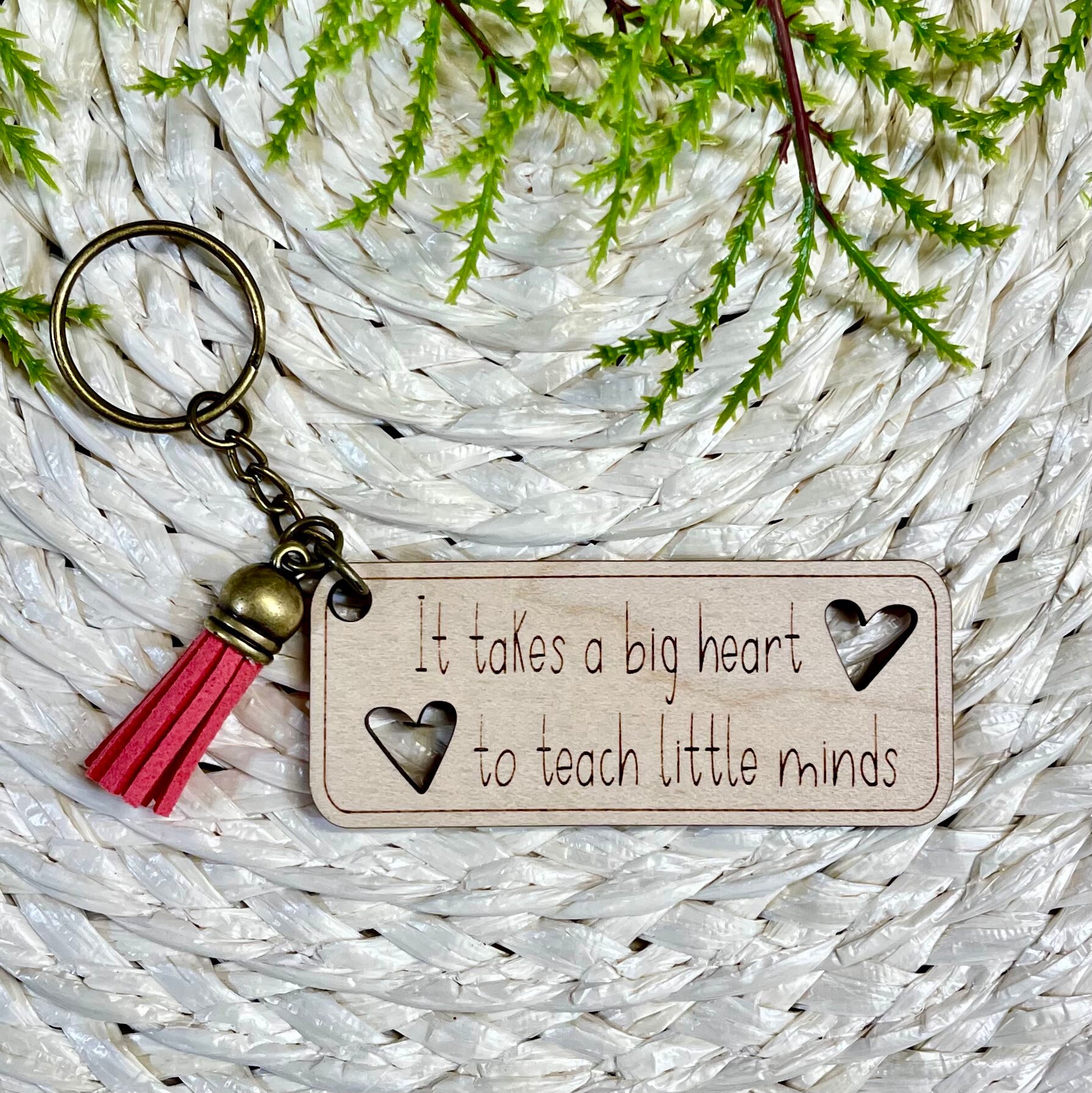Big Heart Teacher Wood Keychain view 2