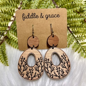 Earrings | Flower Earrings | Floral Earrings | Wood Earrings | BOHO Earrings | Dangle Earrings | Statement Earrings