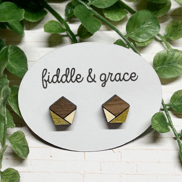 Geometric Earrings | Geometric Stud Earrings | Minimalist Earrings | Stud Earrings | Wood Earrings | Geometric Jewlery | Hand Painted