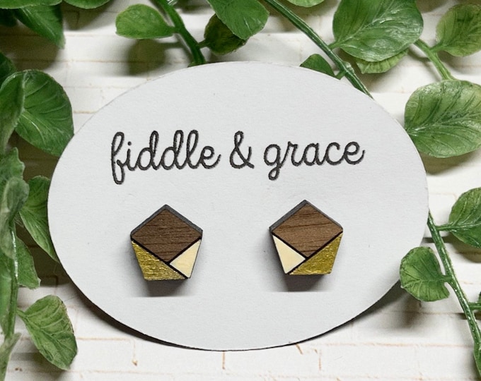 Geometric Earrings | Geometric Stud Earrings | Minimalist Earrings | Stud Earrings | Wood Earrings | Geometric Jewlery | Hand Painted