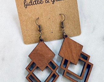 Earrings | Geometric Earrings | Wood Earrings | Wooden Earrings | Wood Jewelry | Statement Earrings