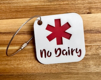 Allergy Alert Acrylic Bag Tag: Medical ID Keychain