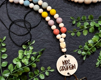 Wood Bead and Silicone Teacher Lanyard