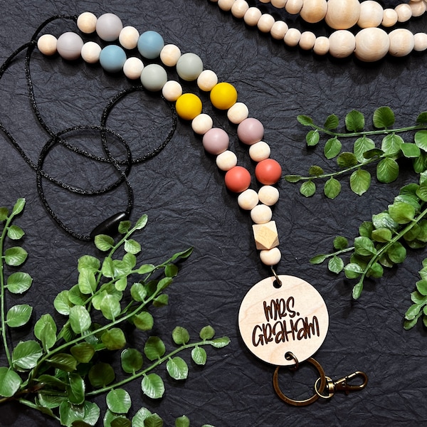 Wood Bead and Silicone Teacher Lanyard