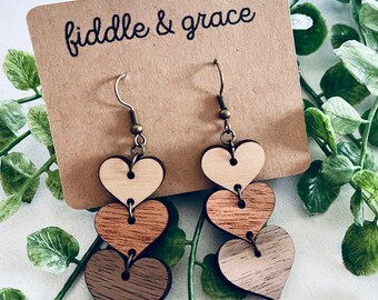 Earrings | Valentine's Day Earrings | Wood Earrings | Heart Earrings | Statement Earrings