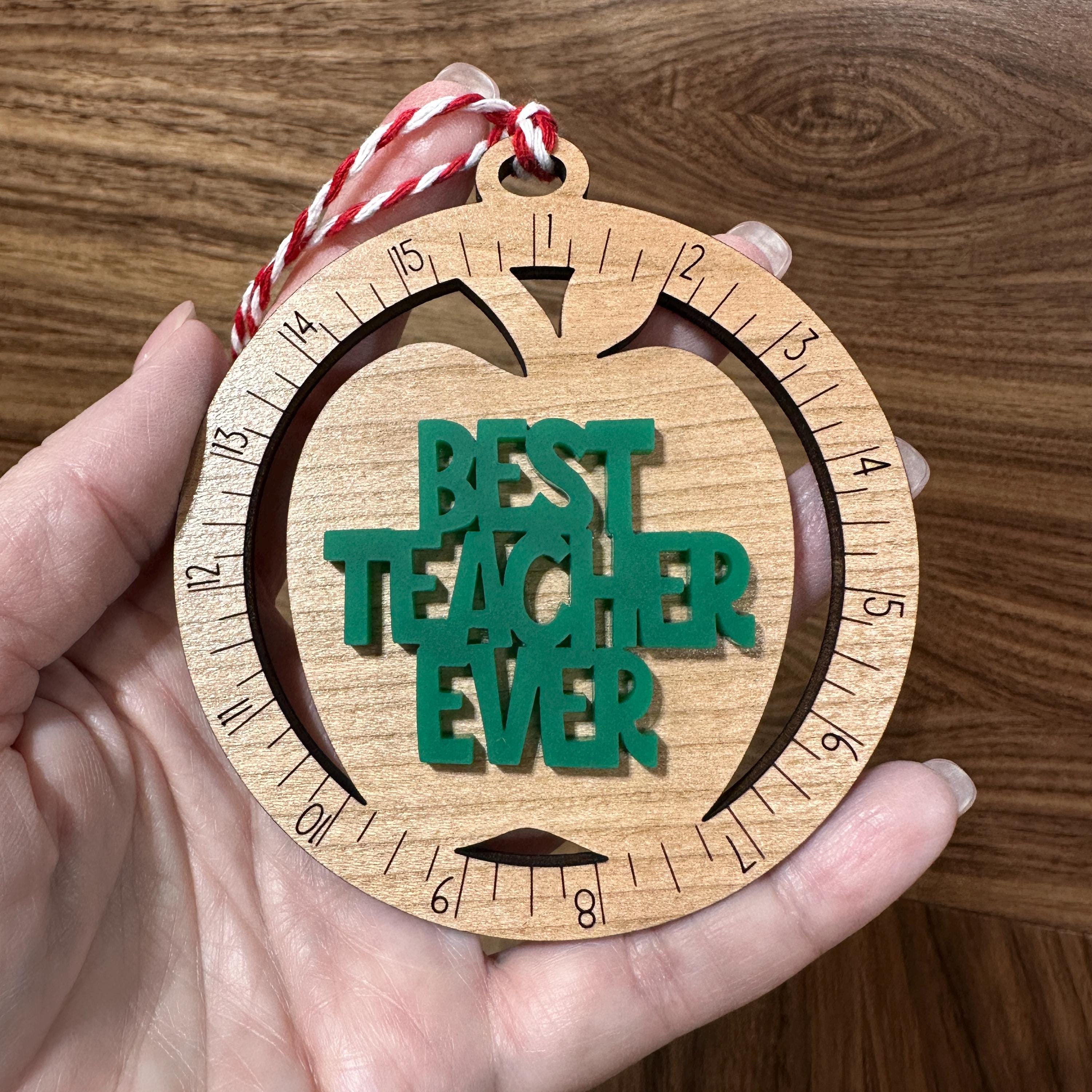 Turquoise Best Teacher Ever Apple Ornament view 2