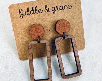 Two Tone Wood Rectangle Earrings